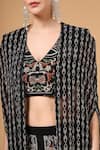 Buy_Gazab by Miku Kumar_Black Georgette Embroidery V-neck Arzoo Printed Cape Palazzo Set _Online