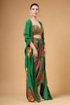 Buy_Gazab by Miku Kumar_Green Silk, Crepe Round Neck Saqiya Printed Kaftan With Palazzo _Online_at_Aza_Fashions