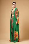 Shop_Gazab by Miku Kumar_Green Silk, Crepe Round Neck Saqiya Printed Kaftan With Palazzo _Online_at_Aza_Fashions