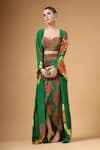 Buy_Gazab by Miku Kumar_Green Silk, Crepe Round Neck Saqiya Printed Kaftan With Palazzo _at_Aza_Fashions