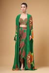 Gazab by Miku Kumar_Green Silk, Crepe Round Neck Saqiya Printed Kaftan With Palazzo _at_Aza_Fashions
