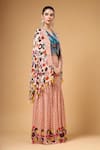 Buy_Gazab by Miku Kumar_Peach Georgette Open Neck, Jamila Printed Cape Palazzo Set _Online_at_Aza_Fashions
