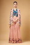 Buy_Gazab by Miku Kumar_Peach Georgette Open Neck, Jamila Printed Cape Palazzo Set _at_Aza_Fashions