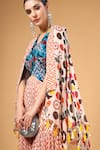 Shop_Gazab by Miku Kumar_Peach Georgette Open Neck, Jamila Printed Cape Palazzo Set 