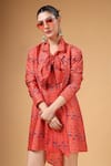 Buy_Gazab by Miku Kumar_Red Silk Ribbons Collared Meera Bow Jacket Dress 
