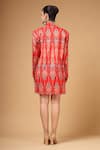 Gazab by Miku Kumar_Red Silk, Crepe, Georgette V-neck, Collared Sabr Printed Dress With Jacket _Online_at_Aza_Fashions