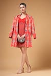 Buy_Gazab by Miku Kumar_Red Silk, Crepe, Georgette V-neck, Collared Sabr Printed Dress With Jacket _at_Aza_Fashions