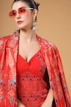 Buy_Gazab by Miku Kumar_Red Silk, Crepe, Georgette V-neck, Collared Sabr Printed Dress With Jacket 