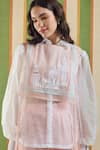 Buy_Orthodox_Peach Organza Embroidery Collared Architectural Domes Top _Online_at_Aza_Fashions