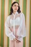 Buy_Orthodox_White Organza Embroidery Collared Pantheon Sheer Shirt _at_Aza_Fashions