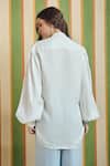 Shop_Orthodox_Off White Cotton Satin Mandarin Collar Colosseum Bishop Sleeve Shirt _at_Aza_Fashions