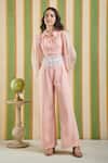 Buy_Orthodox_Pink Cotton Satin, Organza Embroidery Clerestory Architectural Jumpsuit _at_Aza_Fashions
