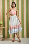 Buy_Orthodox_Multi Color Organza, Cotton Satin Tiered Halo Blocked Skirt _at_Aza_Fashions