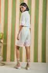 Shop_Orthodox_White Organza Embroidery Block Tone Architectural Shorts _at_Aza_Fashions