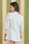Shop_Orthodox_White Cotton, Linen Embroidery Masonry Colorblock Blazer _at_Aza_Fashions