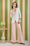 Buy_Orthodox_White Cotton, Linen Embroidery Masonry Colorblock Blazer _at_Aza_Fashions