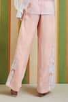 Shop_Orthodox_Peach Cotton Satin Embroidery Linear Structure Threadwork Trouser _at_Aza_Fashions