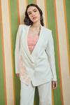 Buy_Orthodox_White Cotton, Linen Embroidery Axis Architectural Blazer _at_Aza_Fashions