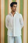 Buy_Orthodox_White Cotton, Linen Embroidery Citadel Architectural Shirt _at_Aza_Fashions