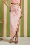 Orthodox_Peach Cotton Satin Curve Drop Ruched Skirt _Online_at_Aza_Fashions