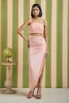 Buy_Orthodox_Peach Cotton Satin Curve Drop Ruched Skirt _at_Aza_Fashions