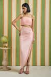 Shop_Orthodox_Peach Cotton Satin Curve Drop Ruched Skirt _Online_at_Aza_Fashions