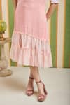 Orthodox_Peach Cotton, Linen, Organza Embroidery Collared, V-neck Velina Blush Drop Dress _Online_at_Aza_Fashions