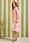 Buy_Orthodox_Peach Cotton, Linen, Organza Embroidery Collared, V-neck Velina Blush Drop Dress _Online_at_Aza_Fashions