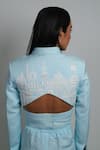 Shop_Orthodox_Sky Blue Cotton, Linen Embroidery Serai Cross Crop Blazer _at_Aza_Fashions