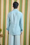Shop_Orthodox_Sky Blue Linen, Cotton Embroidery Panel Edge Architectural Shirt _at_Aza_Fashions