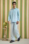 Buy_Orthodox_Sky Blue Linen, Cotton Embroidery Panel Edge Architectural Shirt _at_Aza_Fashions
