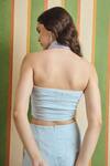 Shop_Orthodox_Sky Blue Organza Bandeau Neck Column Aura Strapless Bustier _at_Aza_Fashions