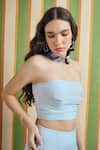 Buy_Orthodox_Sky Blue Organza Bandeau Neck Column Aura Strapless Bustier _at_Aza_Fashions