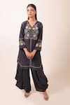 Buy Myra Clothing Line Charcoal Crepe Embroidery V-neck Floral Hand Work Tunic And Dhoti Pant Set at Aza Fashions Buy_Myra Clothing Line_Charcoal Crepe Embroidery V-neck Floral Hand Work Tunic And Dhoti Pant Set _at_Aza_Fashions