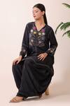 Buy Myra Clothing Line Charcoal Crepe Embroidery V-neck Floral Hand Work Tunic And Dhoti Pant Set Online at Aza Fashions Buy_Myra Clothing Line_Charcoal Crepe Embroidery V-neck Floral Hand Work Tunic And Dhoti Pant Set _Online_at_Aza_Fashions