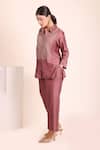 Myra Clothing Line_Mauve Chanderi Embroidery Collared Hand Work Shirt And Pant Set _Online_at_Aza_Fashions