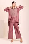 Buy_Myra Clothing Line_Mauve Chanderi Embroidery Collared Hand Work Shirt And Pant Set _at_Aza_Fashions