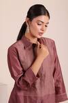 Shop_Myra Clothing Line_Mauve Chanderi Embroidery Collared Hand Work Shirt And Pant Set _Online_at_Aza_Fashions