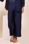 Myra Clothing Line_Navy Chanderi Embroidery Collared Floral Shirt And Pant Set _Online_at_Aza_Fashions