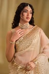 Almaari By Pooja Patel_White Organza, Silk Gota Patti, Tassels, Zari Supriya Work Saree With Blouse _Online_at_Aza_Fashions