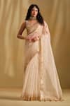 Buy_Almaari By Pooja Patel_White Organza, Silk Gota Patti, Tassels, Zari Supriya Work Saree With Blouse _at_Aza_Fashions