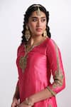 Shop Almaari By Pooja Patel Pink Silk Embroidery, Gota Patti, Tassels Split Rangsaaz Kurta Sharara Set Online at Aza Fashions Shop_Almaari By Pooja Patel_Pink Silk Embroidery, Gota Patti, Tassels Split Rangsaaz Kurta Sharara Set _Online_at_Aza_Fashions