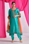 Buy Almaari By Pooja Patel Green Silk, Organza Embroidery, Gota Patti Split V-neck Rangleela Kurta Set at Aza Fashions Buy_Almaari By Pooja Patel_Green Silk, Organza Embroidery, Gota Patti Split V-neck Rangleela Kurta Set _at_Aza_Fashions