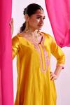 Almaari By Pooja Patel Yellow Silk, Organza Embroidery, Gota Patti, Tassels Split Rangleela Kurta Set Online at Aza Fashions Almaari By Pooja Patel_Yellow Silk, Organza Embroidery, Gota Patti, Tassels Split Rangleela Kurta Set _Online_at_Aza_Fashions