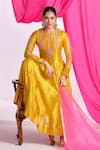 Almaari By Pooja Patel Yellow Silk, Organza Embroidery, Gota Patti Round Neck Rangyaan Anarkali Set at Aza Fashions Almaari By Pooja Patel_Yellow Silk, Organza Embroidery, Gota Patti Round Neck Rangyaan Anarkali Set _at_Aza_Fashions