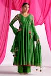 Buy Almaari By Pooja Patel Green Silk Embroidery, Tassels, Gota Patti V-neck Rangtarang Anarkali Set at Aza Fashions Buy_Almaari By Pooja Patel_Green Silk Embroidery, Tassels, Gota Patti V-neck Rangtarang Anarkali Set _at_Aza_Fashions