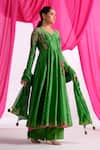 Shop Almaari By Pooja Patel Green Silk Embroidery, Tassels, Gota Patti V-neck Rangtarang Anarkali Set Online at Aza Fashions Shop_Almaari By Pooja Patel_Green Silk Embroidery, Tassels, Gota Patti V-neck Rangtarang Anarkali Set _Online_at_Aza_Fashions
