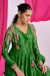 Almaari By Pooja Patel Green Silk Embroidery, Tassels, Gota Patti V-neck Rangtarang Anarkali Set at Aza Fashions Almaari By Pooja Patel_Green Silk Embroidery, Tassels, Gota Patti V-neck Rangtarang Anarkali Set _at_Aza_Fashions