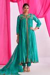 Buy Almaari By Pooja Patel Green Silk Embroidery, Gota Patti, Tassels Split V-neck Rangsetu Anarkali Set at Aza Fashions Buy_Almaari By Pooja Patel_Green Silk Embroidery, Gota Patti, Tassels Split V-neck Rangsetu Anarkali Set _at_Aza_Fashions