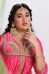 Shop_Almaari By Pooja Patel_Pink Silk Embroidery, Gota Patti Split V-neck Rangsetu Anarkali Set _Online_at_Aza_Fashions